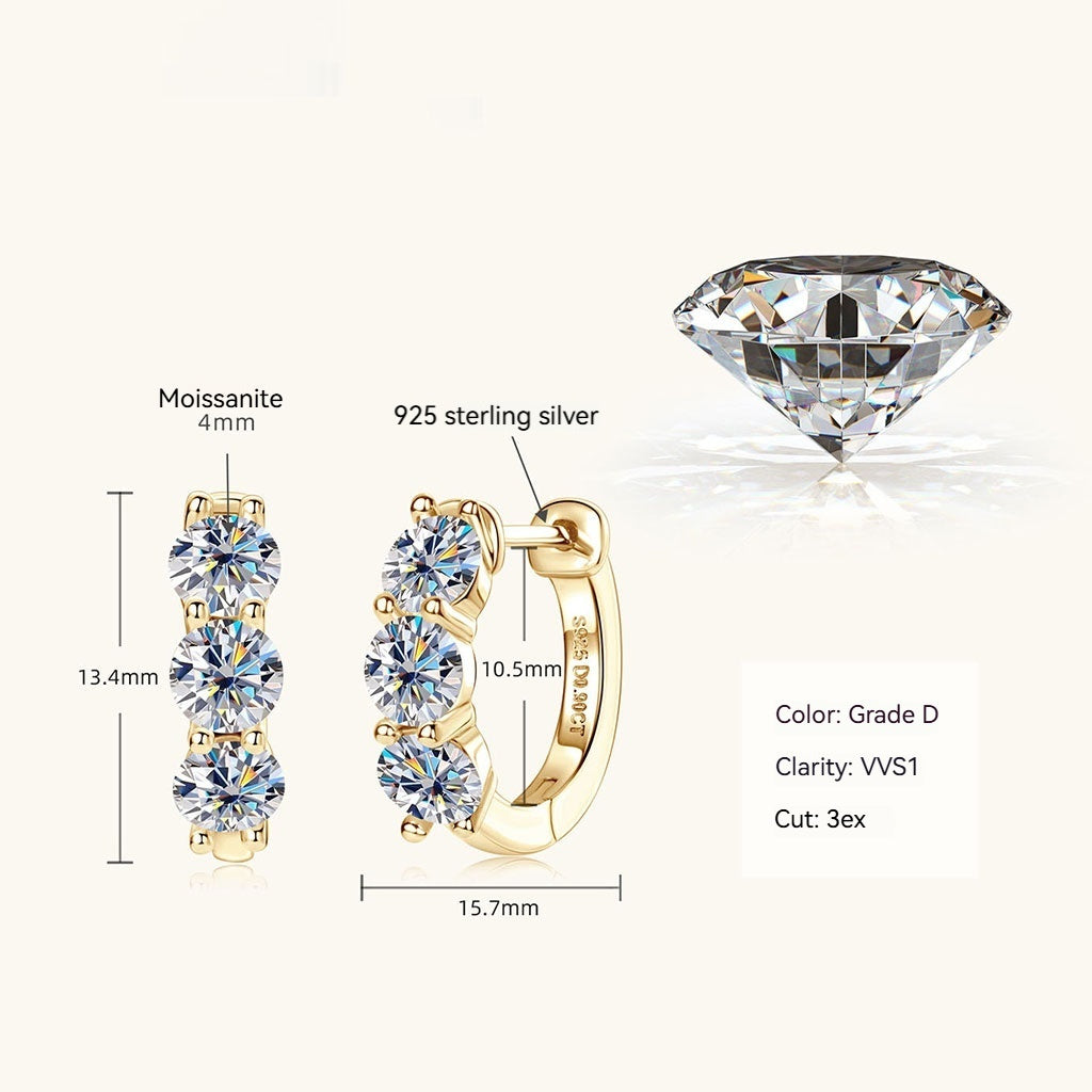 Trio Moissanite Hoop Earrings - Gold