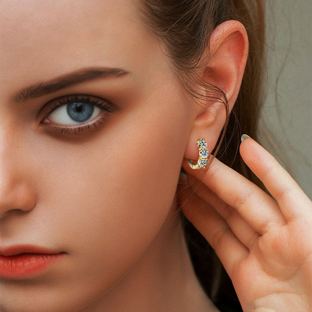 Trio Moissanite Hoop Earrings - Gold