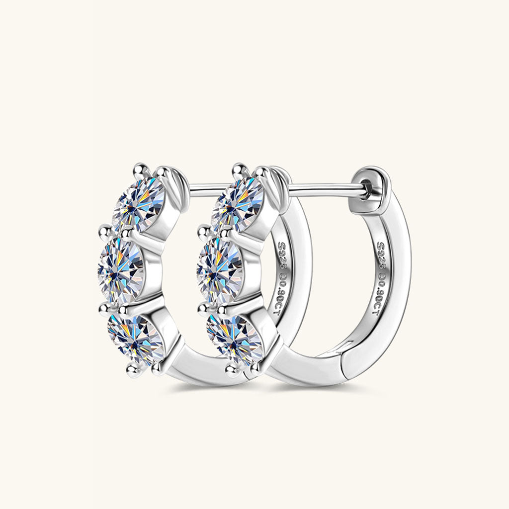 Trio Moissanite Hoop Earrings - Silver
