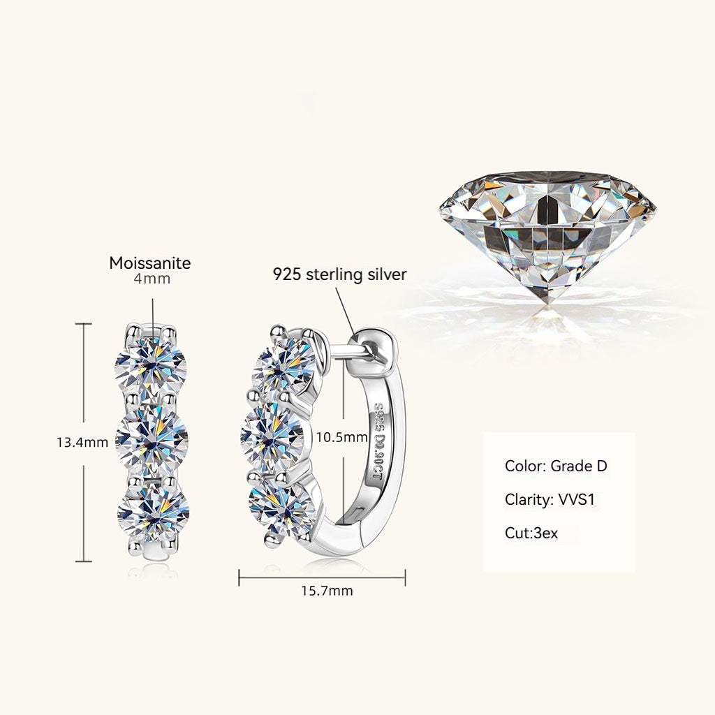 Trio Moissanite Hoop Earrings - Silver