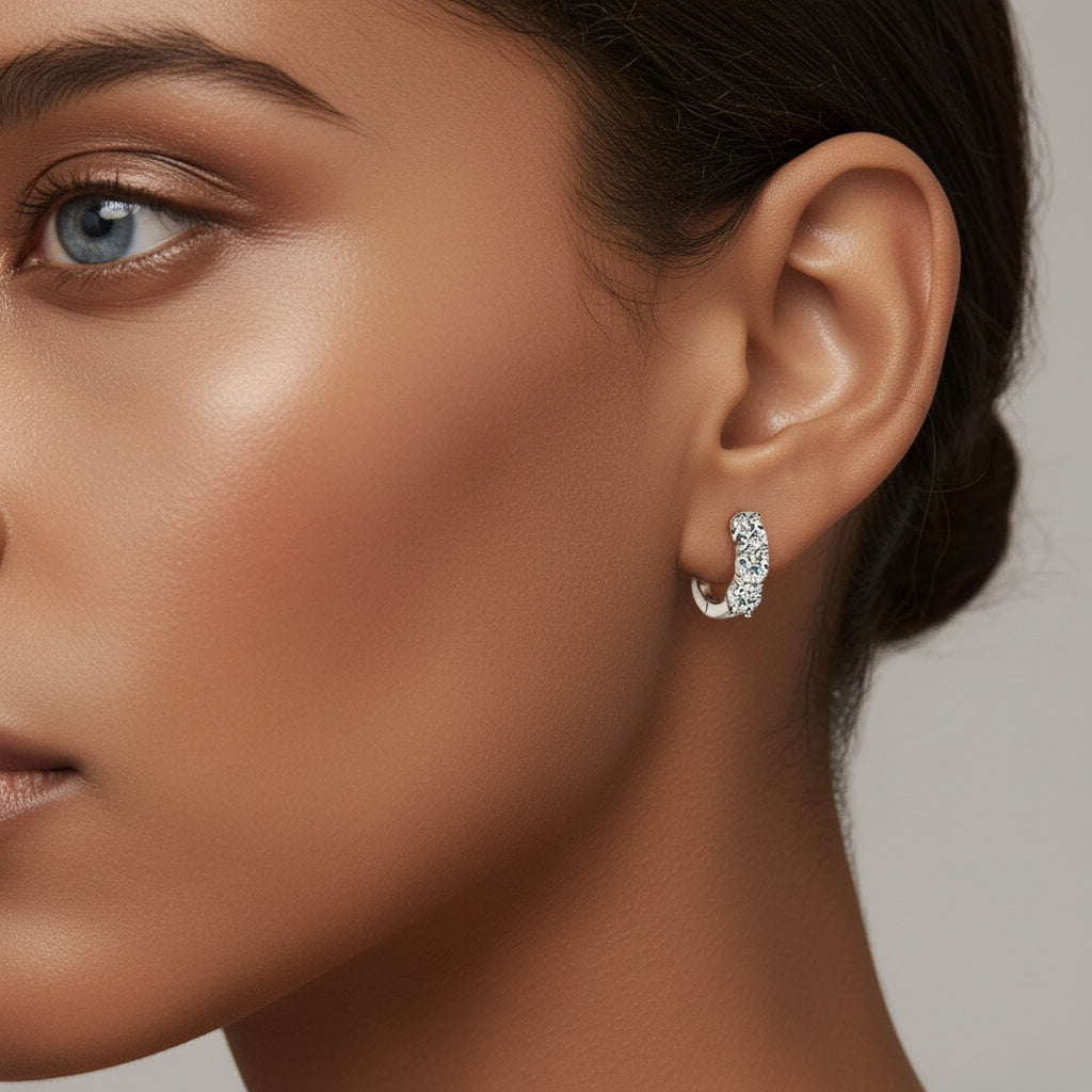 Trio Moissanite Hoop Earrings - Silver