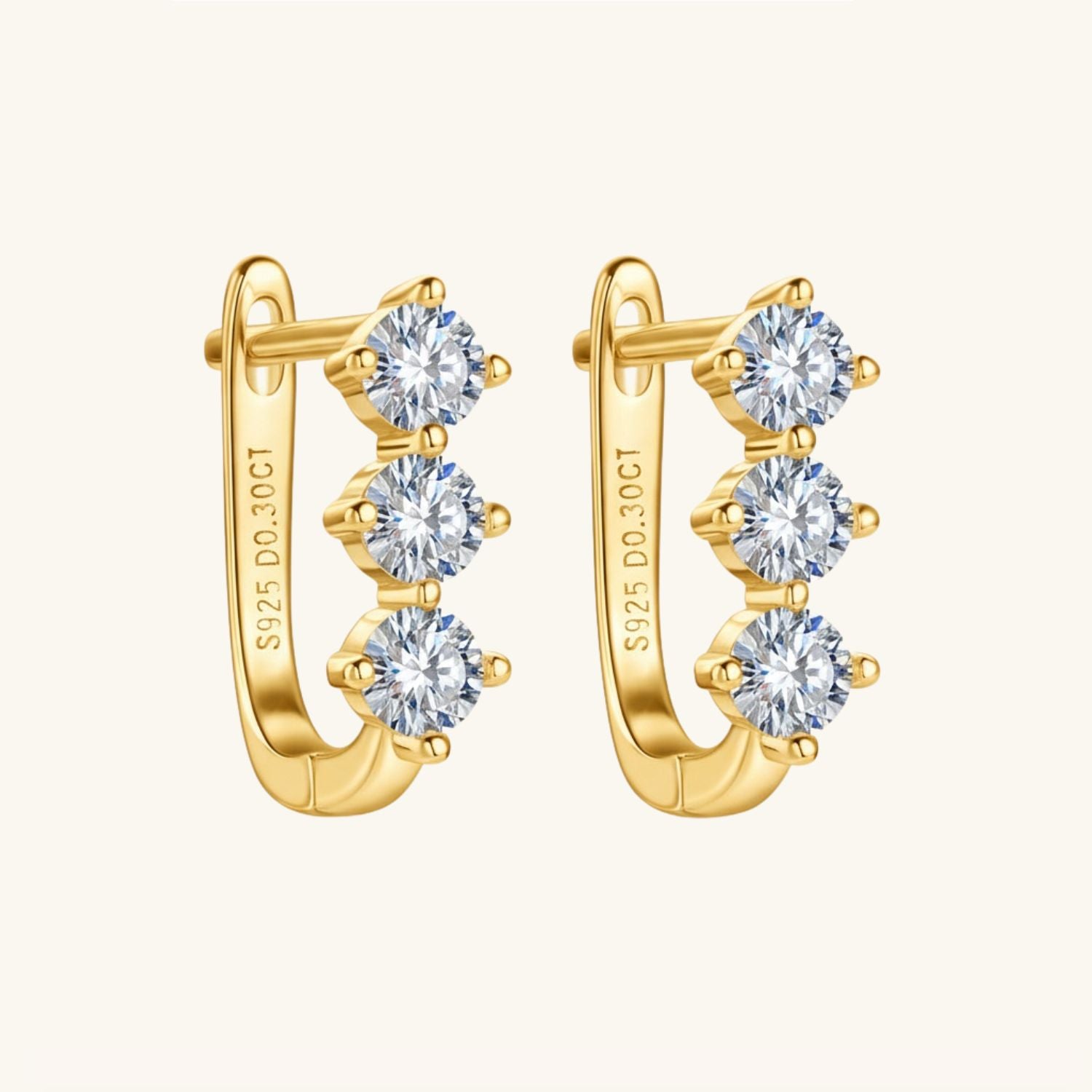 Trio Moissanite Huggie Hoop Earrings - Gold
