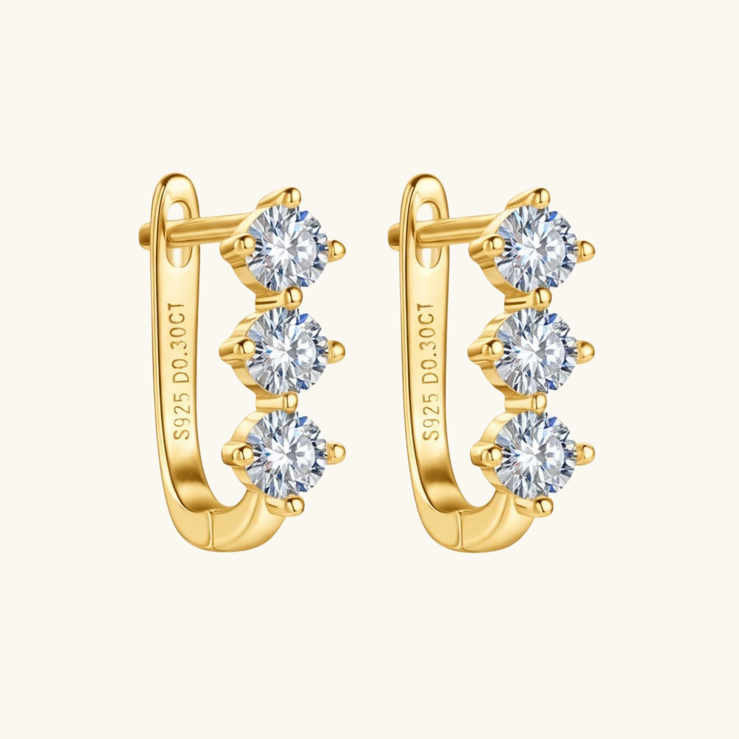 Trio Moissanite Huggie Hoop Earrings - Gold