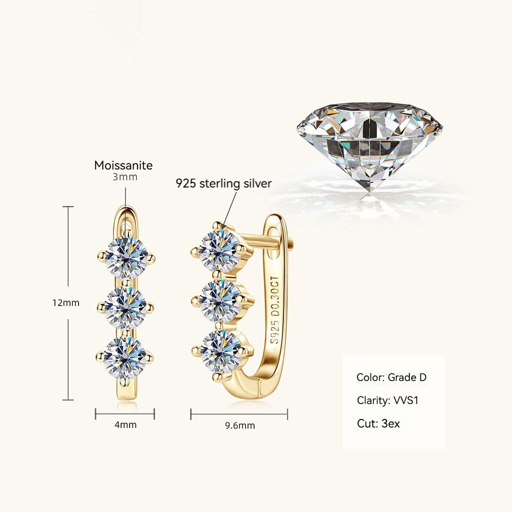 Trio Moissanite Huggie Hoop Earrings - Gold