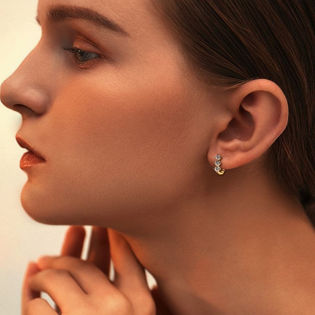 Trio Moissanite Huggie Hoop Earrings - Gold