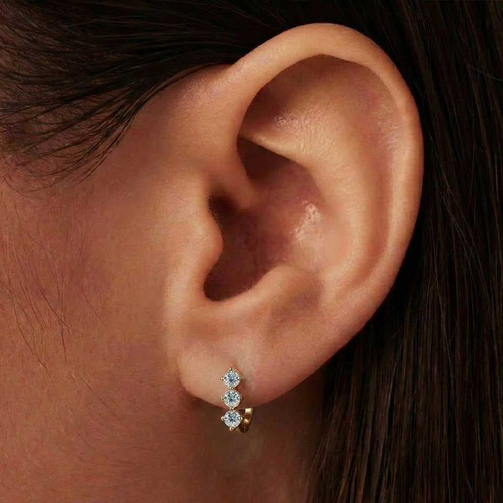 Trio Moissanite Huggie Hoop Earrings - Gold