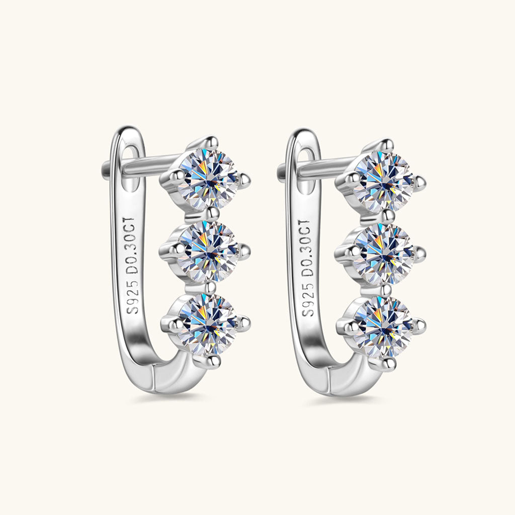 Trio Moissanite Huggie Hoop Earrings - Silver