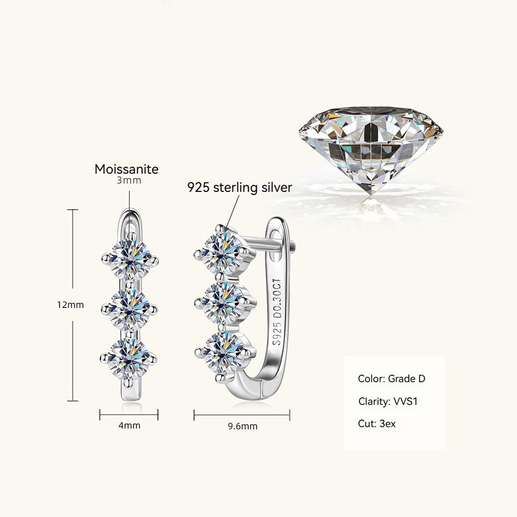 Trio Moissanite Huggie Hoop Earrings - Silver