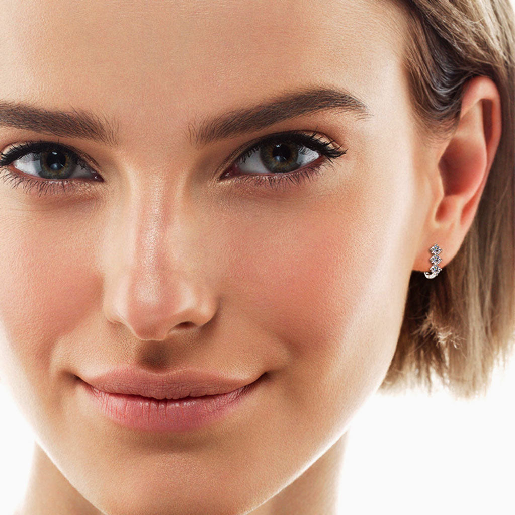 Trio Moissanite Huggie Hoop Earrings - Silver