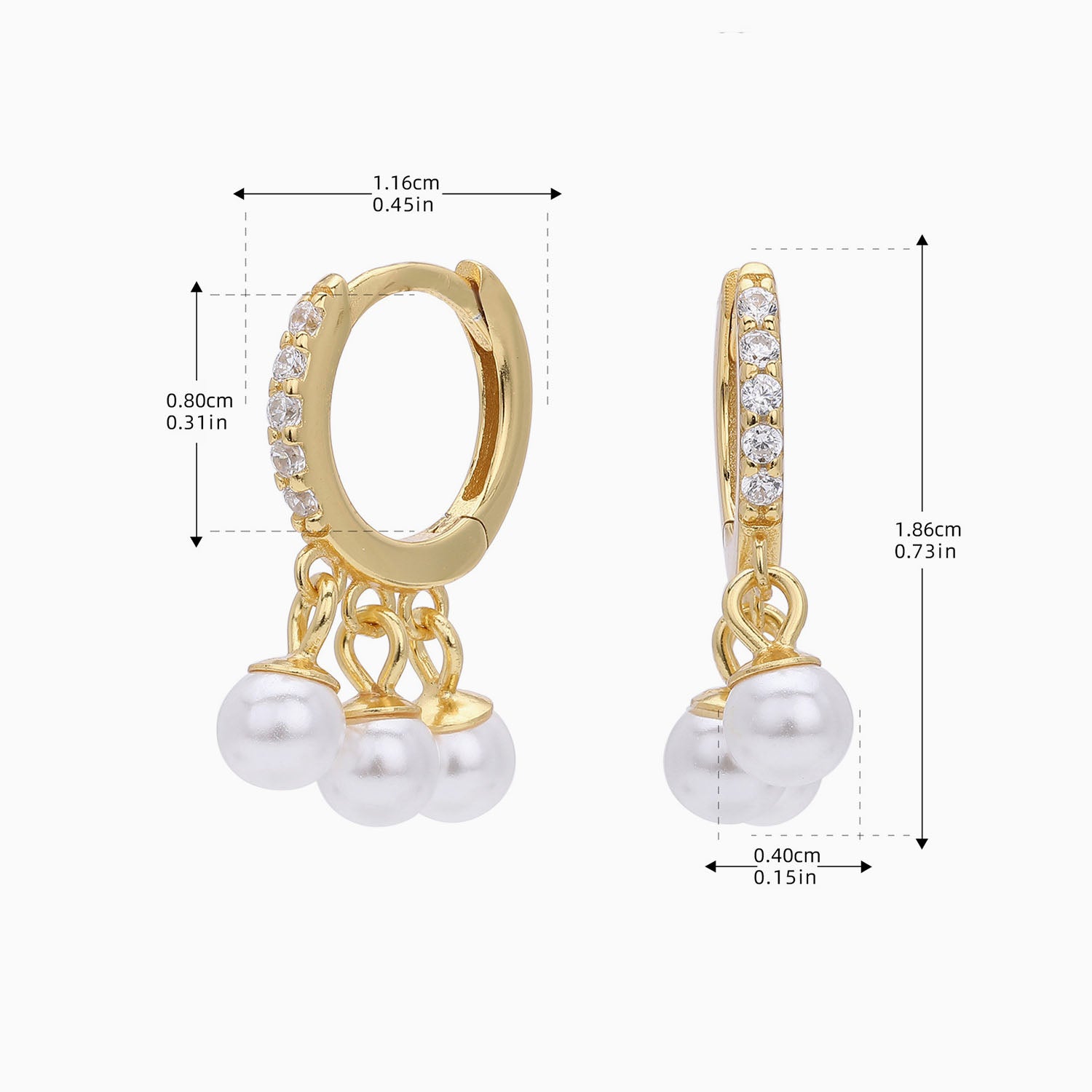 Trio Pearl Drop Huggie Hoop Earrings - Gold
