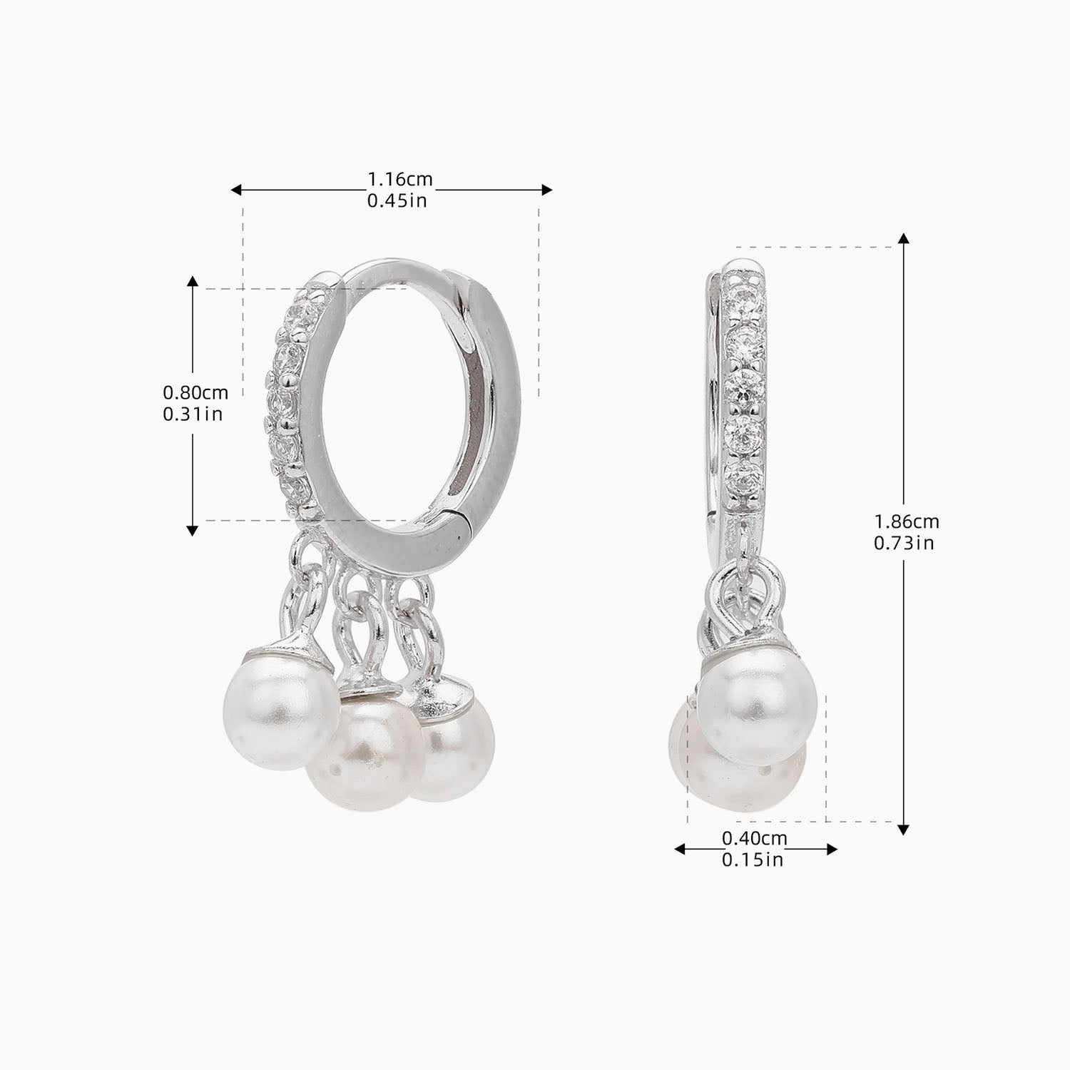 Trio Pearl Drop Huggie Hoop Earrings - Silver