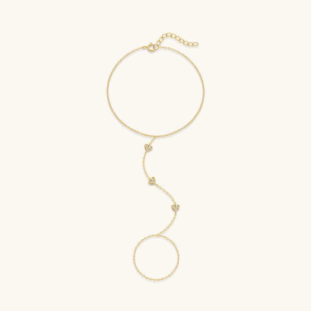 Triple Heart Diamond Hand Chain Bracelet - Gold