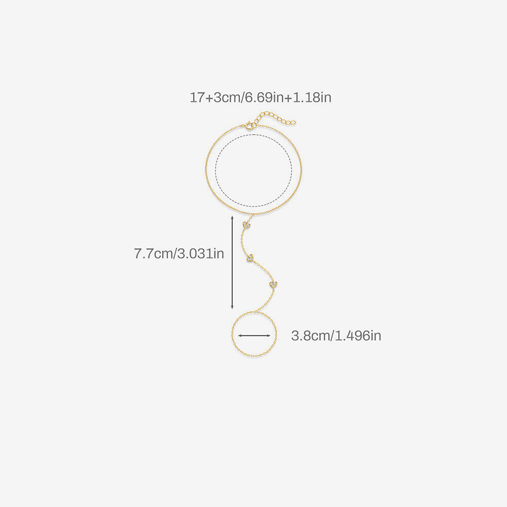Triple Heart Diamond Hand Chain Bracelet - Gold