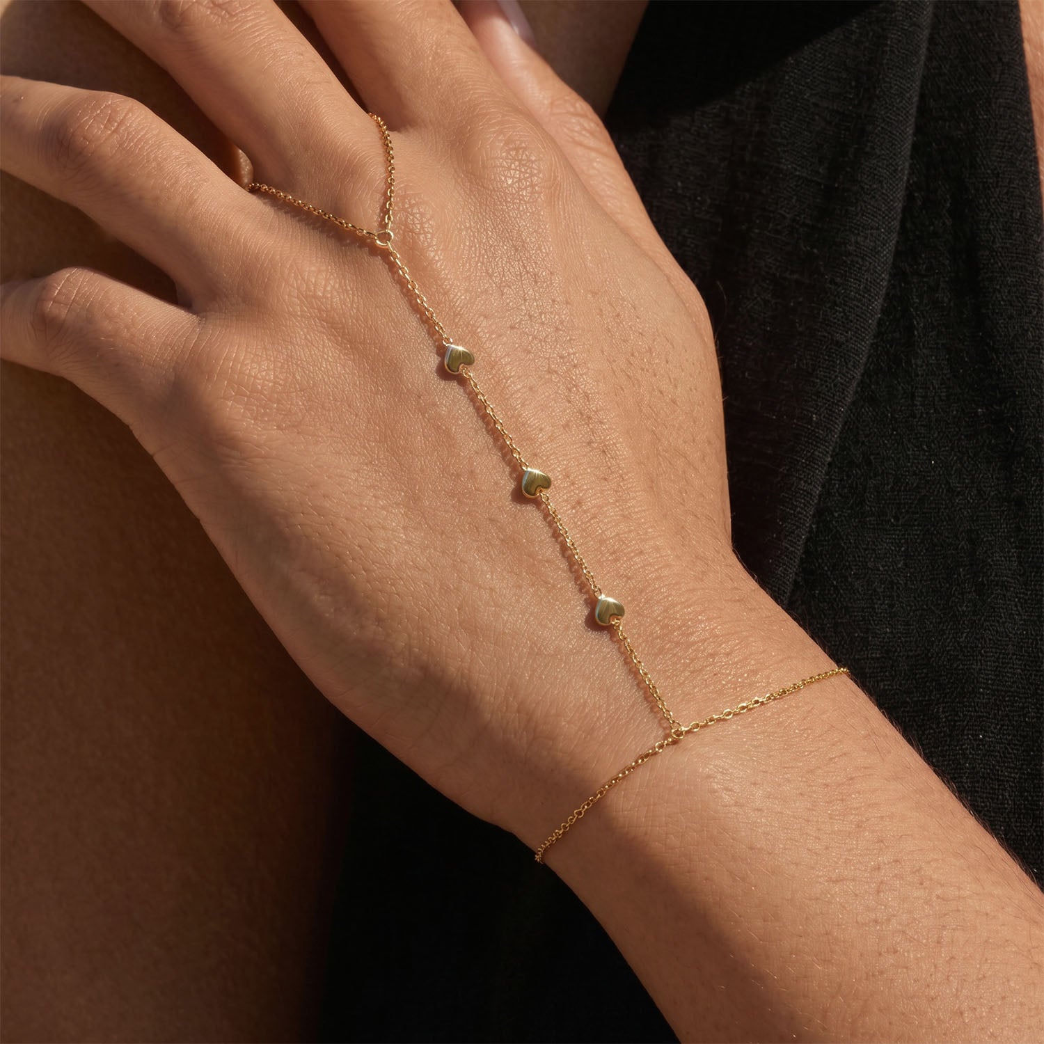 Triple Heart Hand Chain Bracelet - Gold