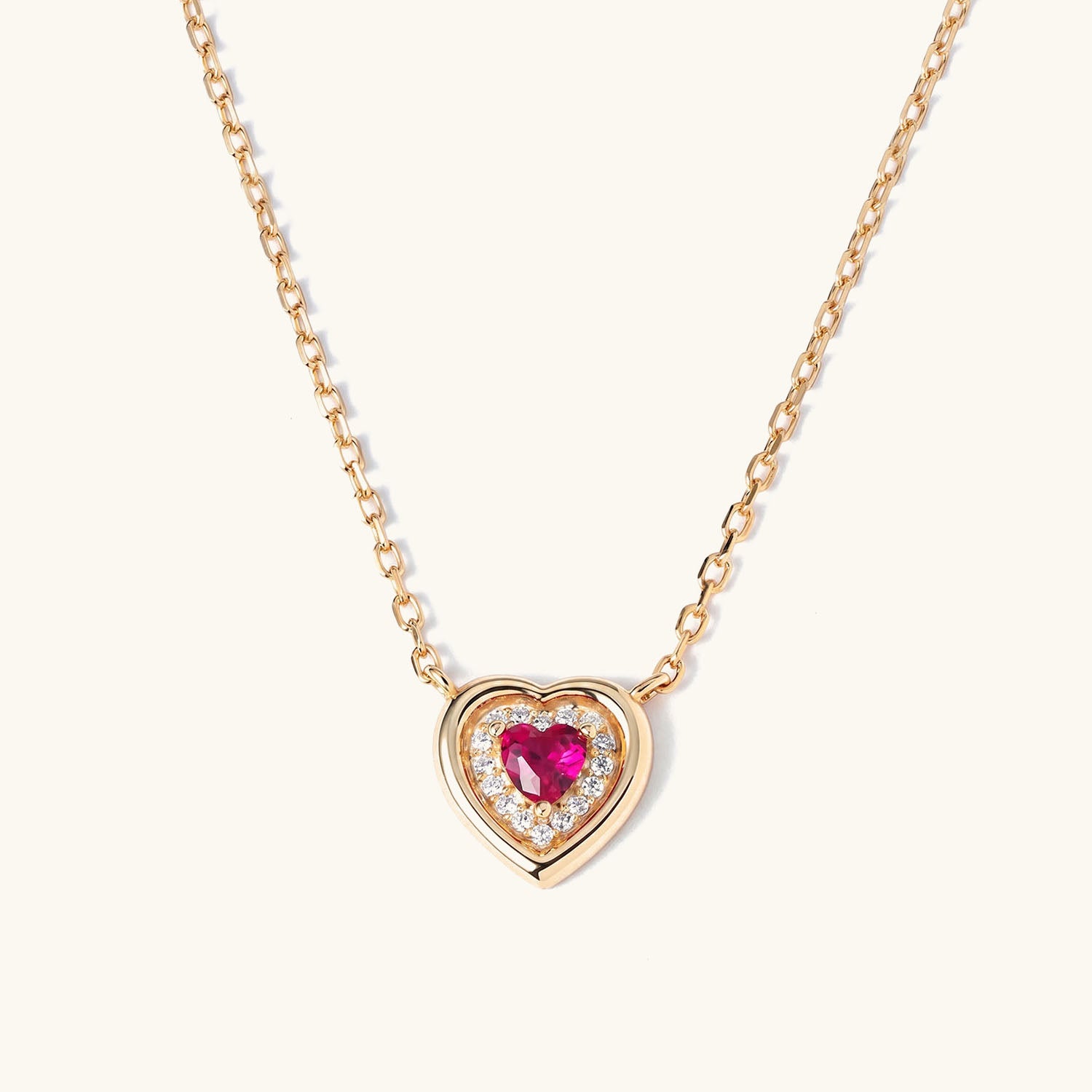 Triple Heart Ruby Halo Pendant Necklace - Gold