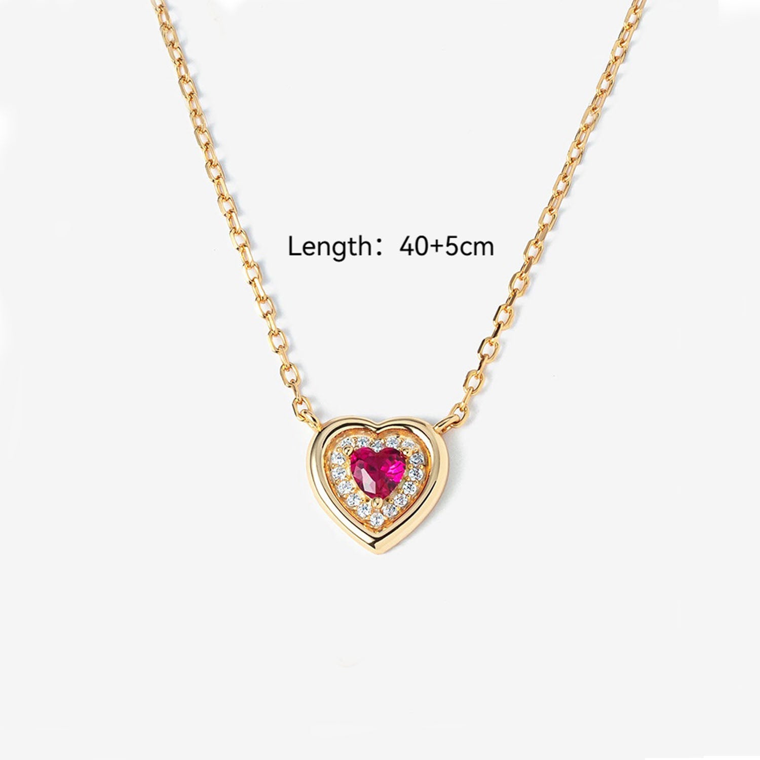 Triple Heart Ruby Halo Pendant Necklace - Gold