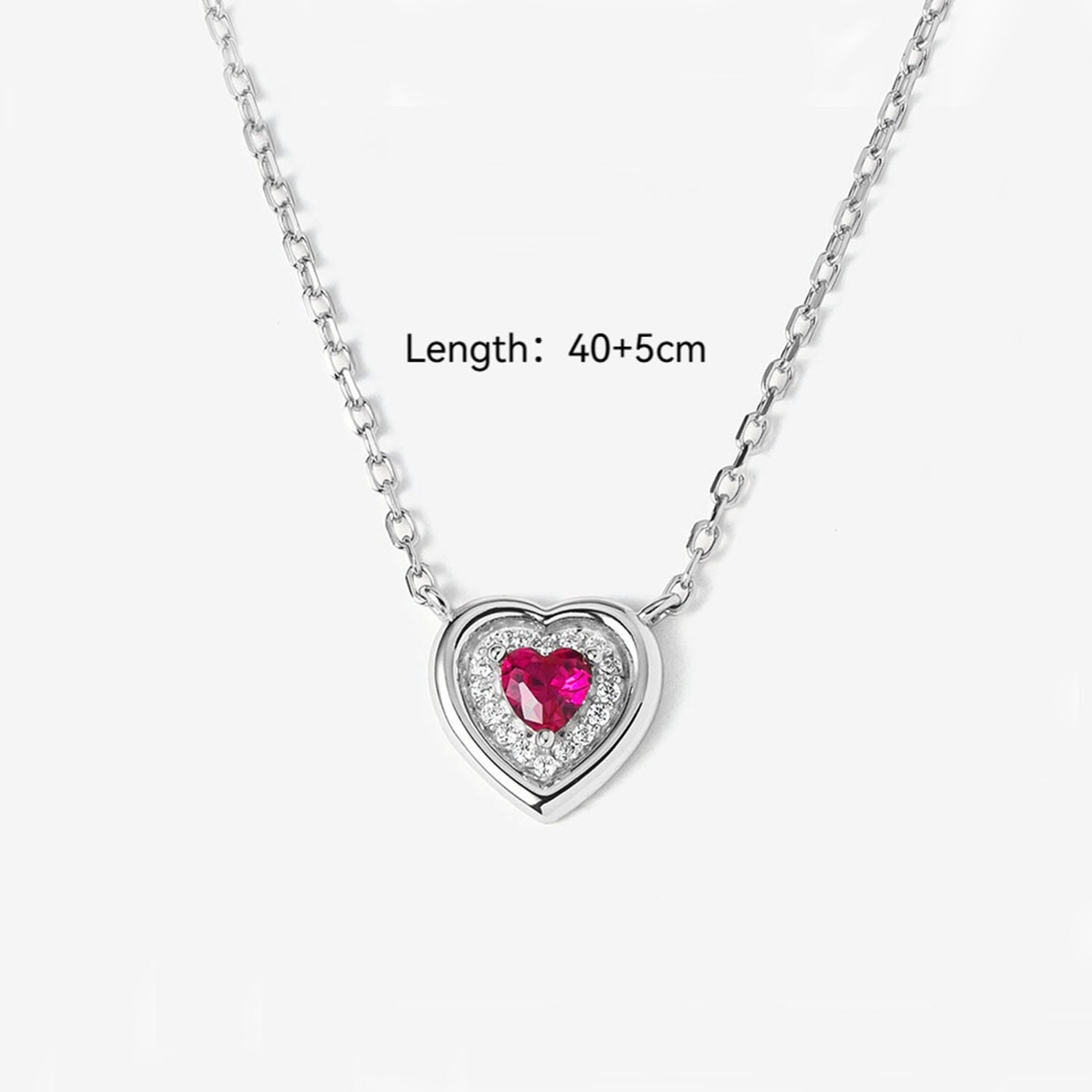 Triple Heart Ruby Halo Pendant Necklace - Silver