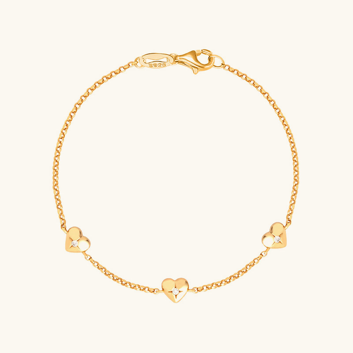Triple Heart Simulated Diamond Bracelet ‑ Gold