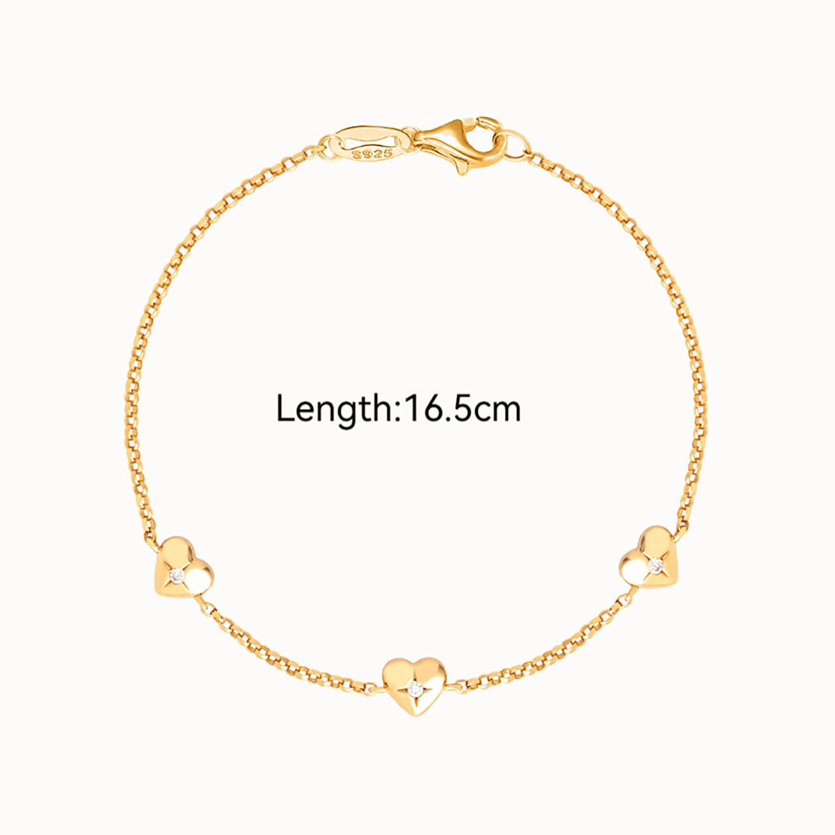 Triple Heart Simulated Diamond Bracelet ‑ Gold