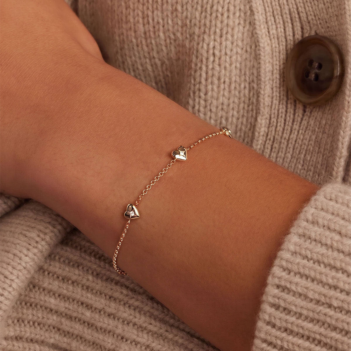 Triple Heart Simulated Diamond Bracelet ‑ Gold