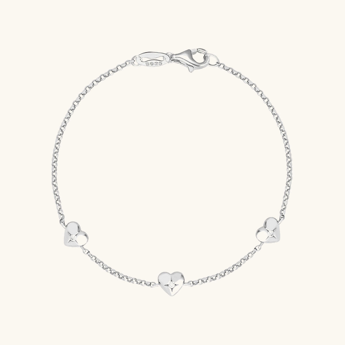 Triple Heart Simulated Diamond Bracelet ‑ Silver