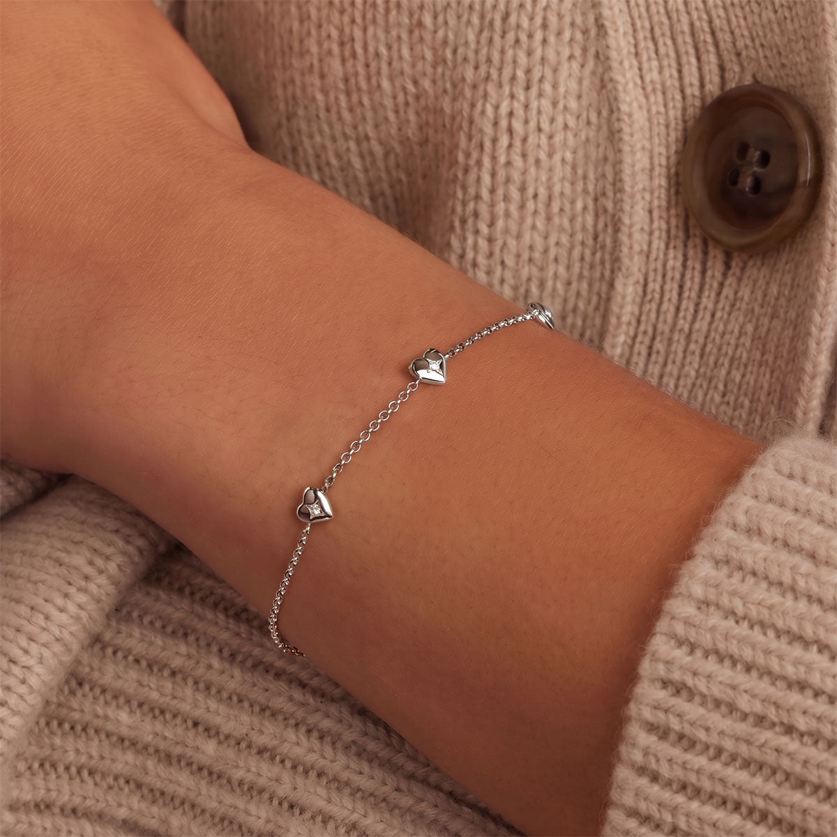 Triple Heart Simulated Diamond Bracelet ‑ Silver