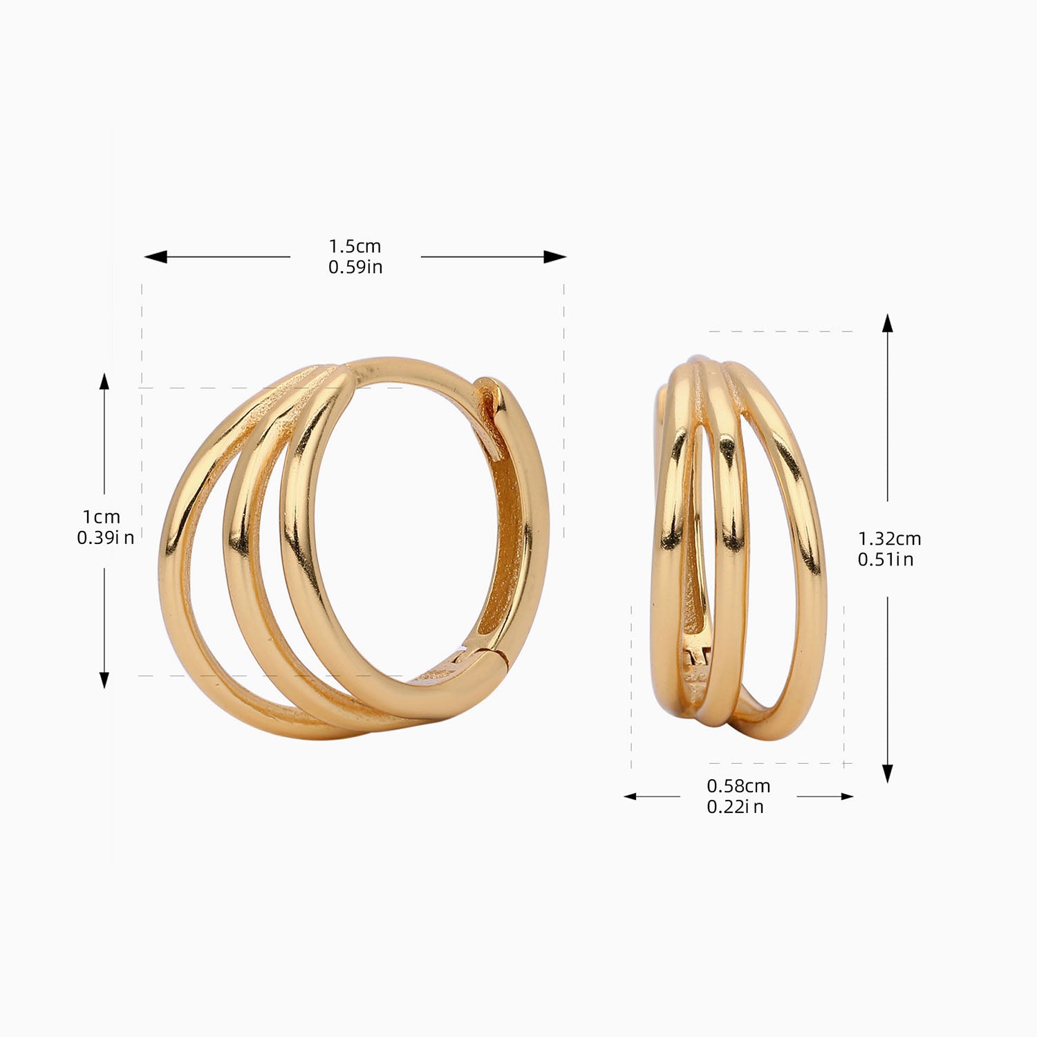 Triple Hoop Illusion Earrings - Gold