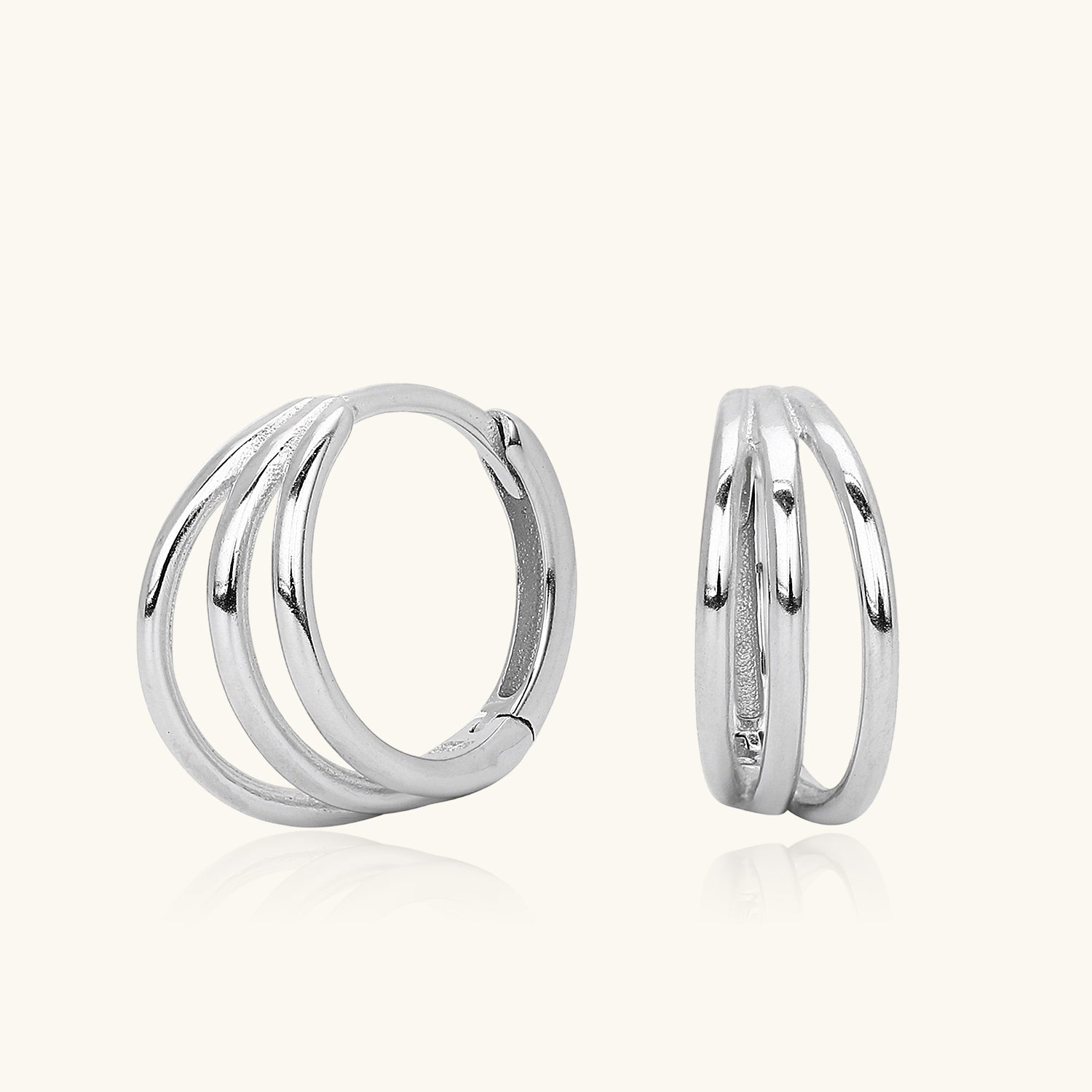 Triple Hoop Illusion Earrings - Silver