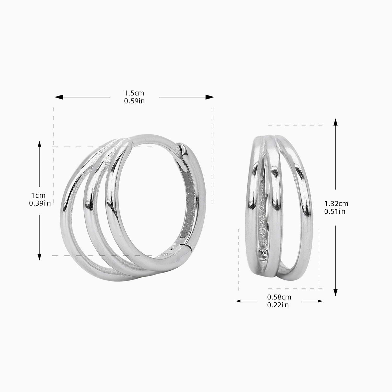 Triple Hoop Illusion Earrings - Silver