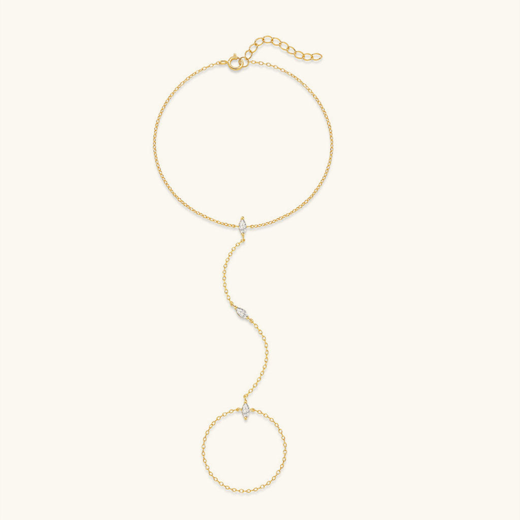 Triple Marquise Diamond Hand Chain Bracelet - Gold