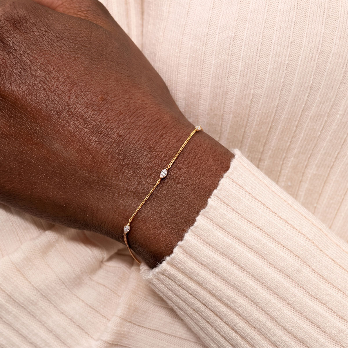 Triple Marquise Simulated Diamond Bracelet ‑ Gold