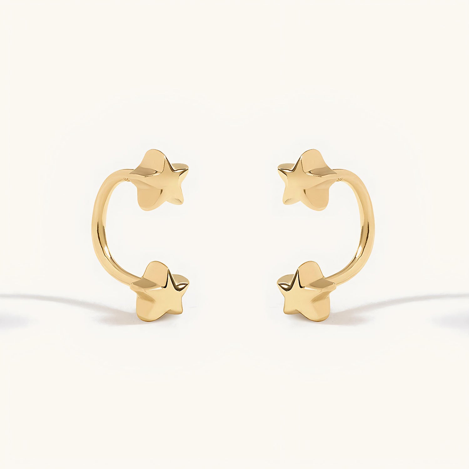 Twin Star U Hoop Huggie Earrings - Gold