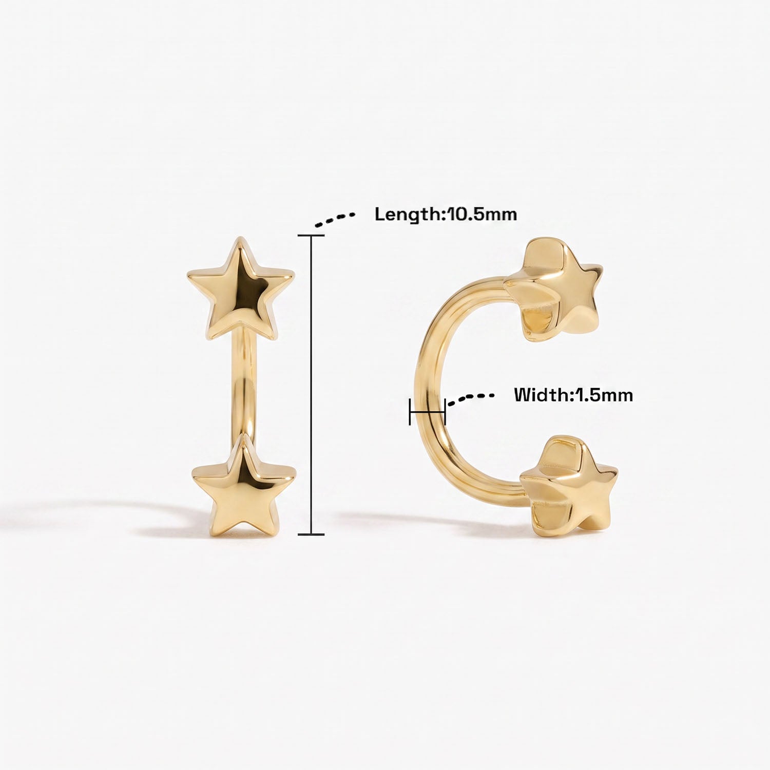 Twin Star U Hoop Huggie Earrings - Gold