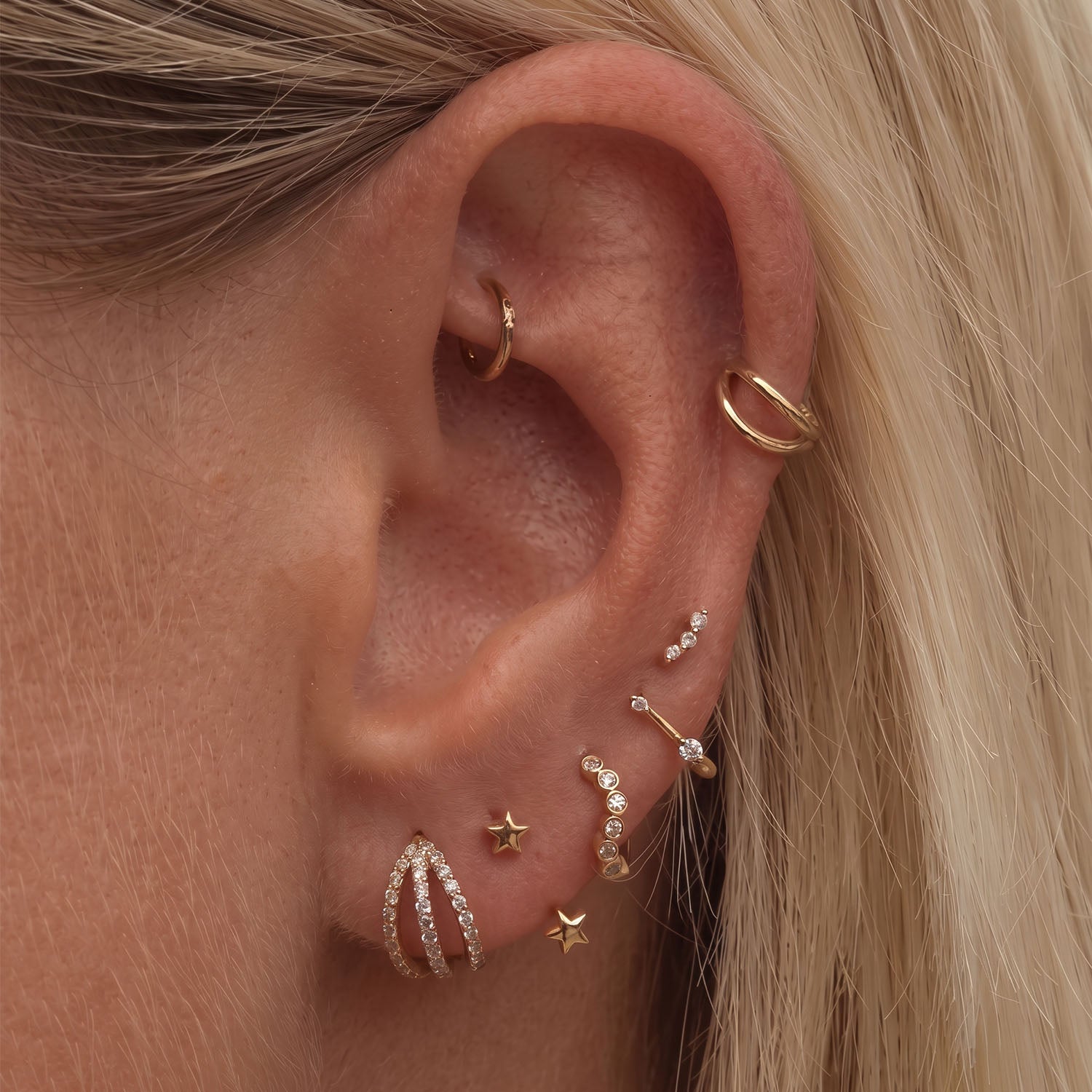 Twin Star U Hoop Huggie Earrings - Gold