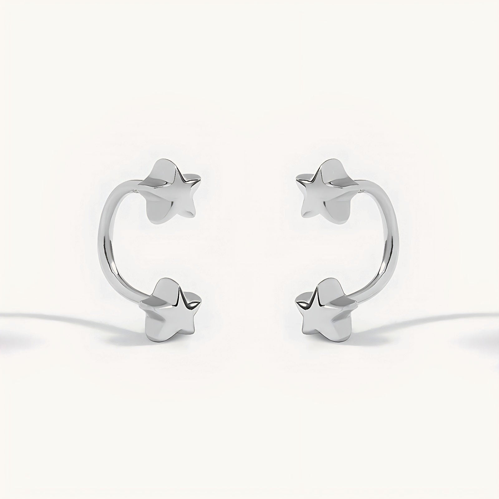 Twin Star U Hoop Huggie Earrings - Silver