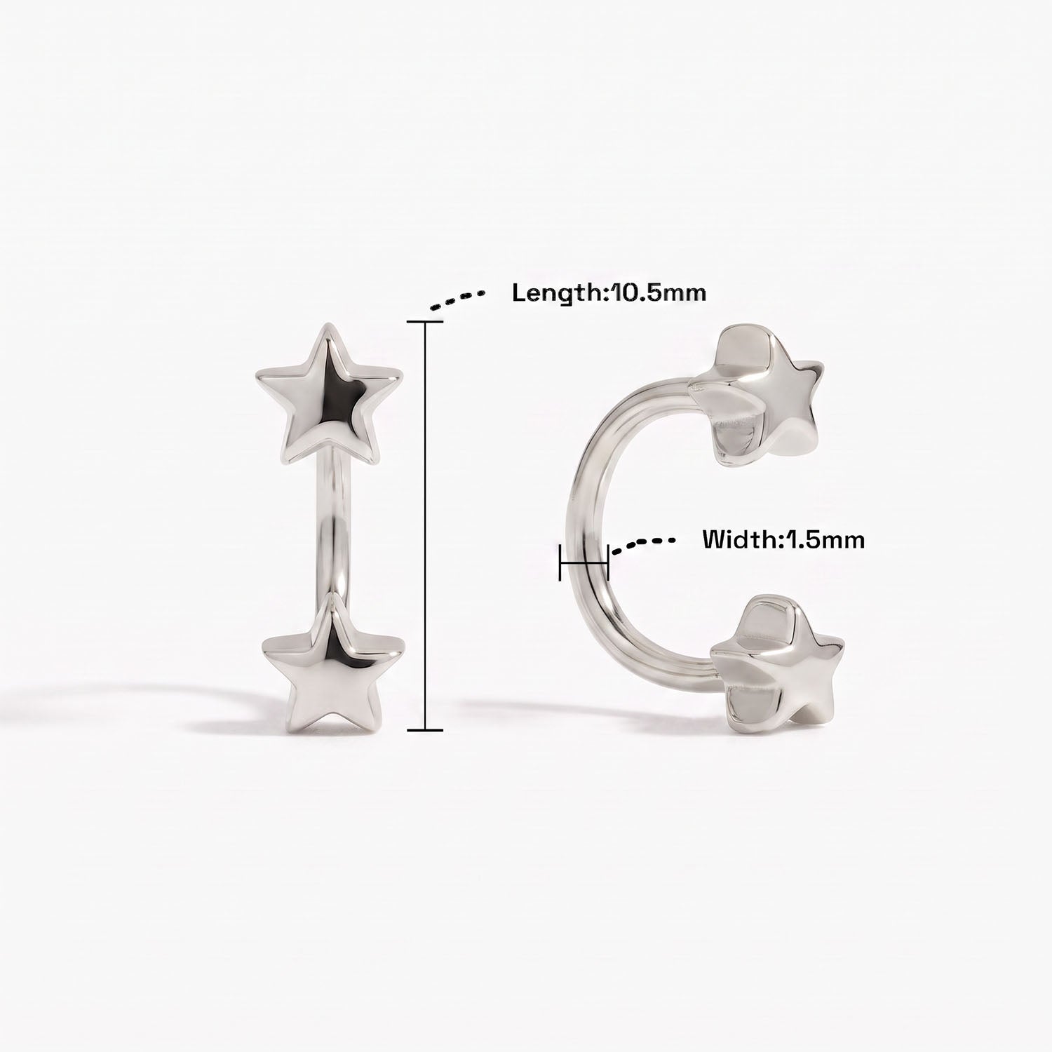 Twin Star U Hoop Huggie Earrings - Silver