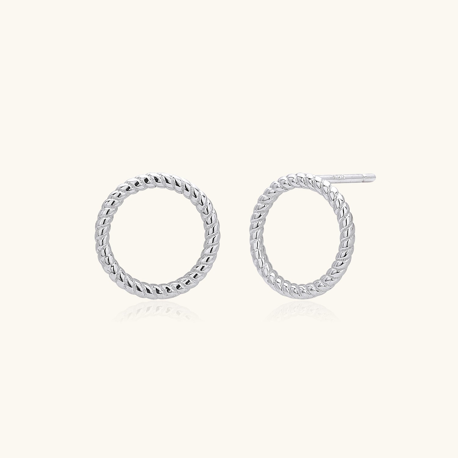 Twisted Circle Stud Earrings - Silver