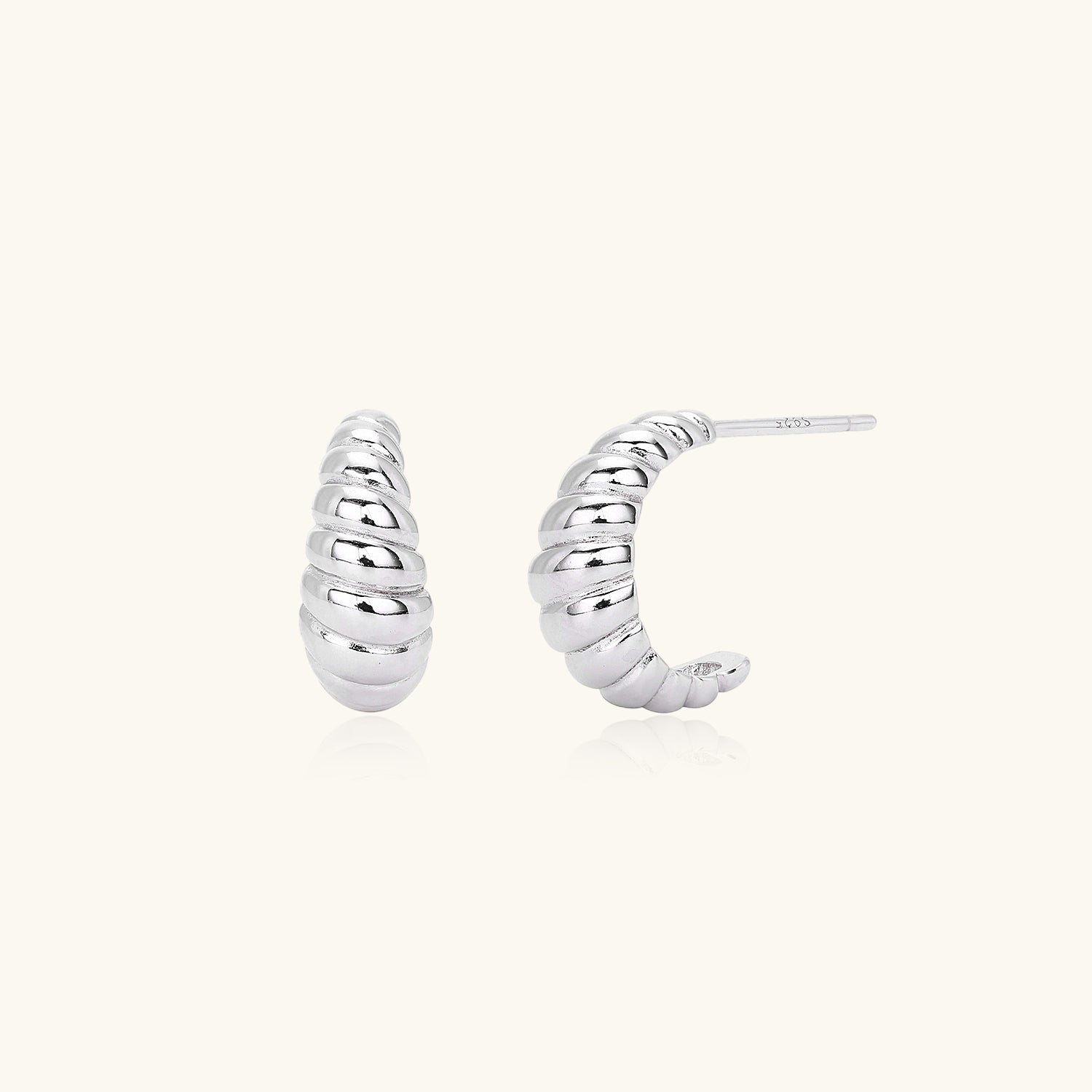 Twisted Croissant Dome C Hoop Earrings - Silver