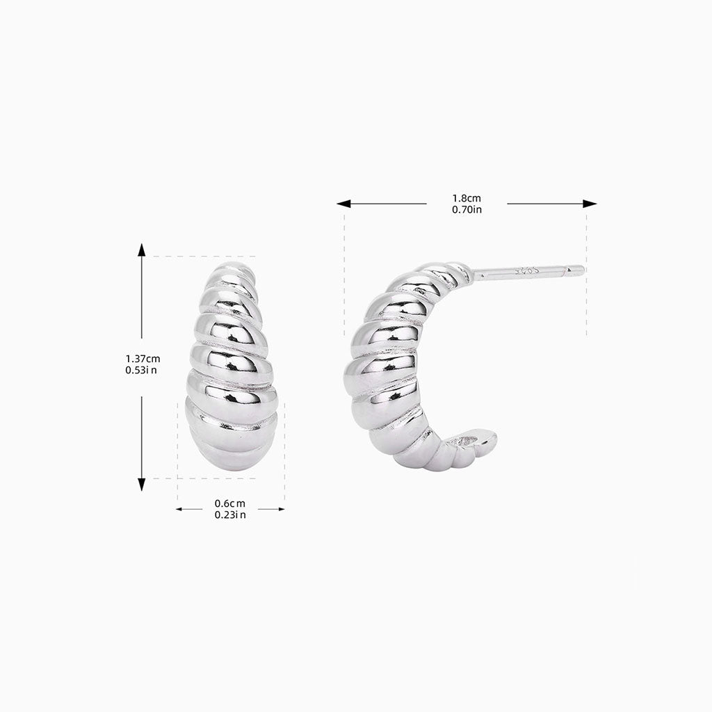 Twisted Croissant Dome C Hoop Earrings - Silver