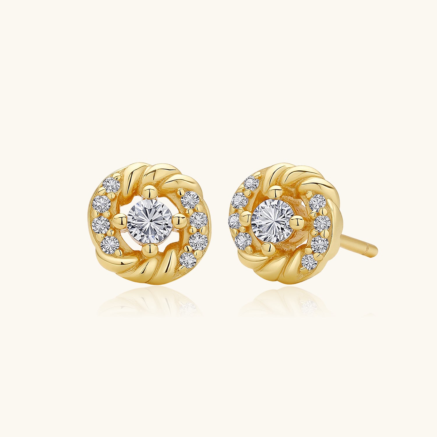 Twisted Diamond Flower Stud Earrings - Gold