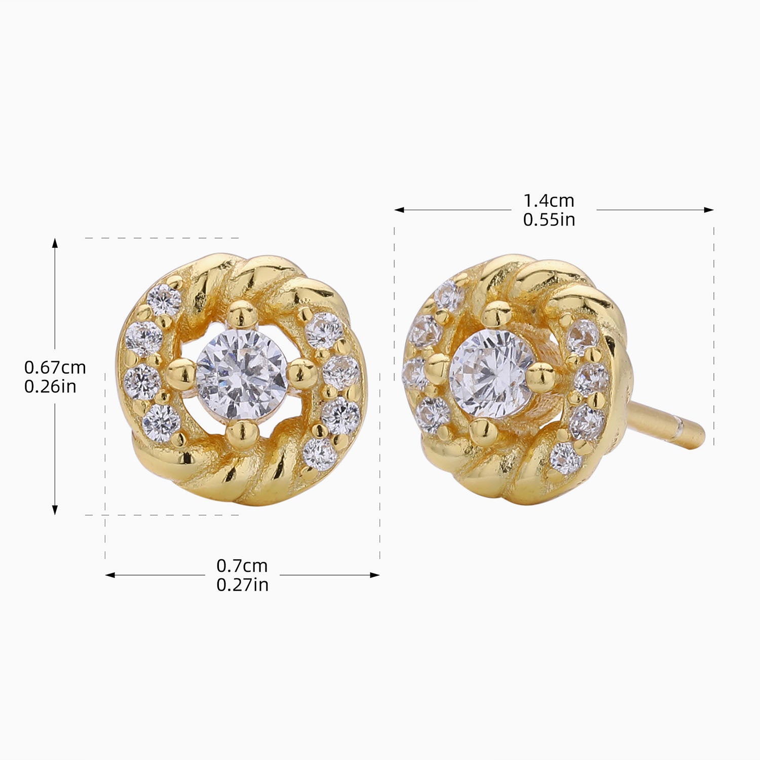 Twisted Diamond Flower Stud Earrings - Gold