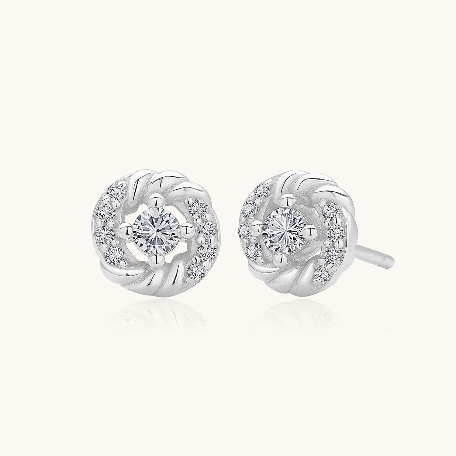 Twisted Diamond Flower Stud Earrings - Silver