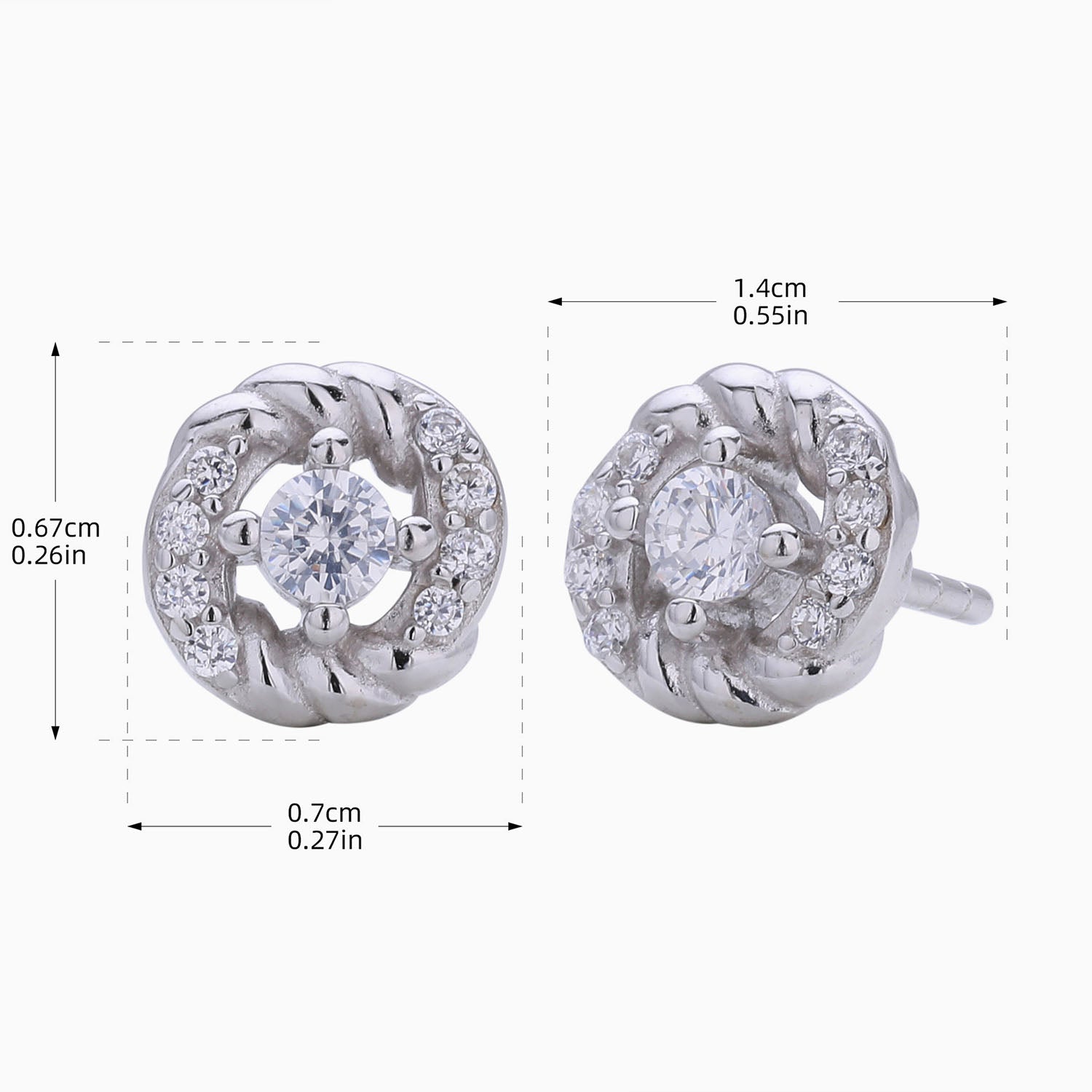 Twisted Diamond Flower Stud Earrings - Silver