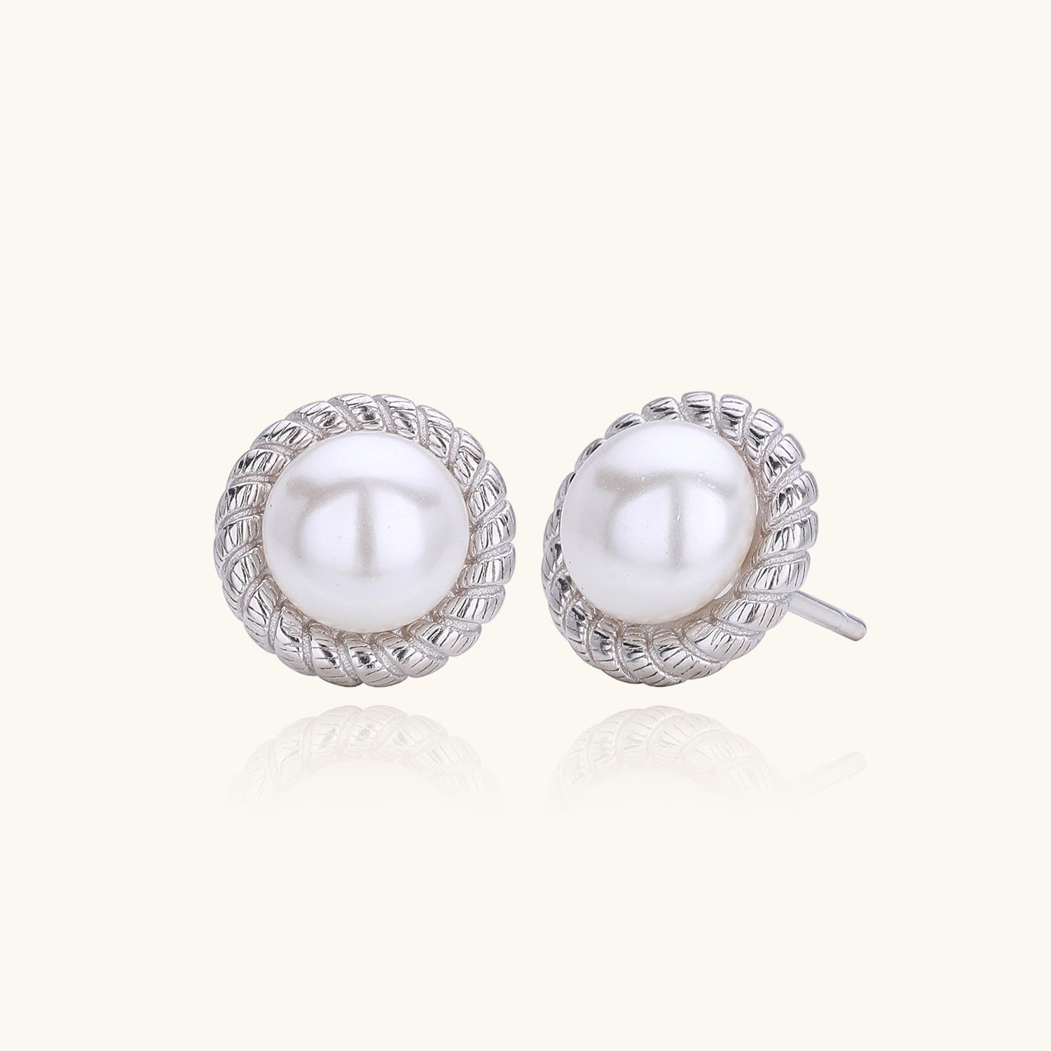 Twisted Halo Pearl Earrings - Silver
