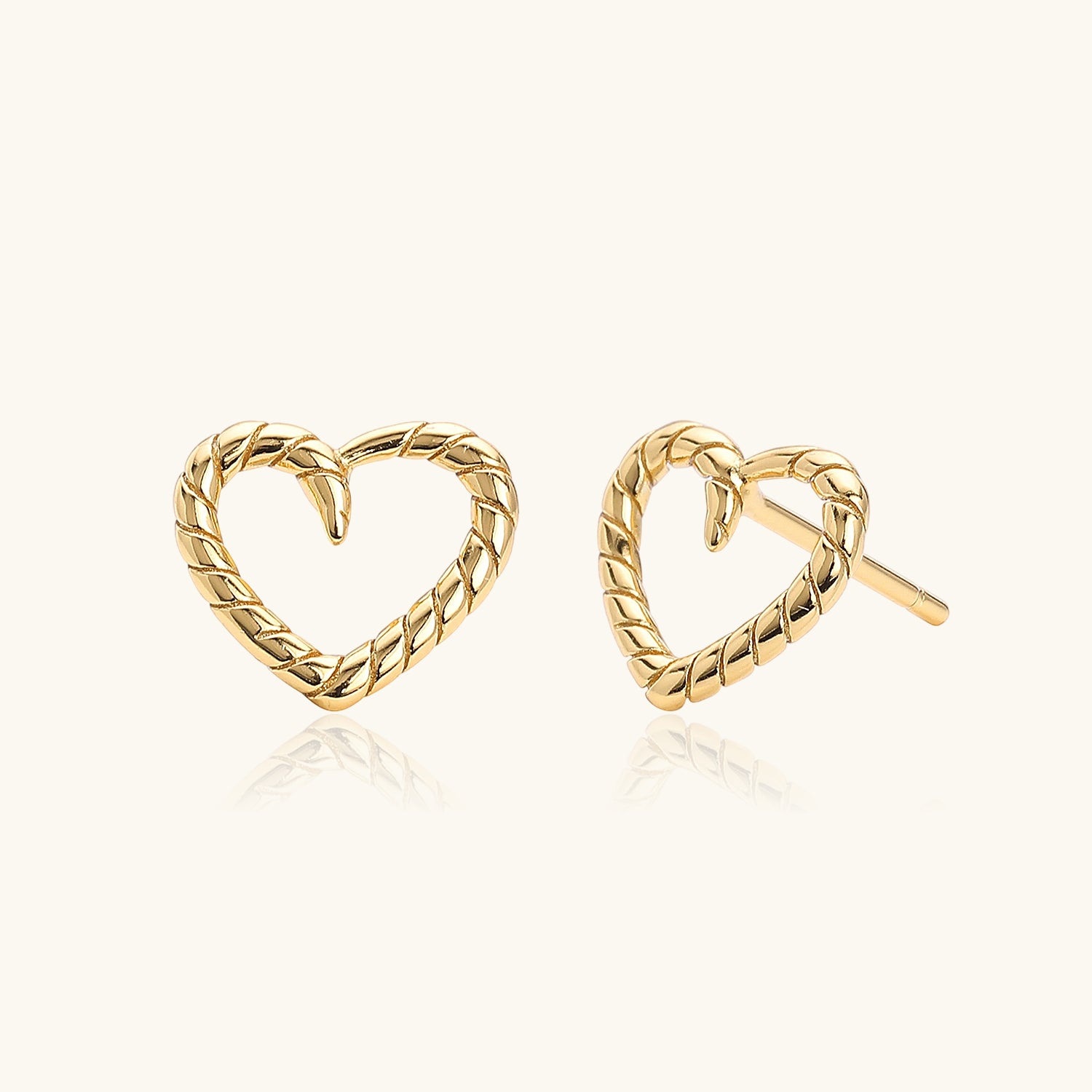 Twisted Heart Stud Earrings - Gold
