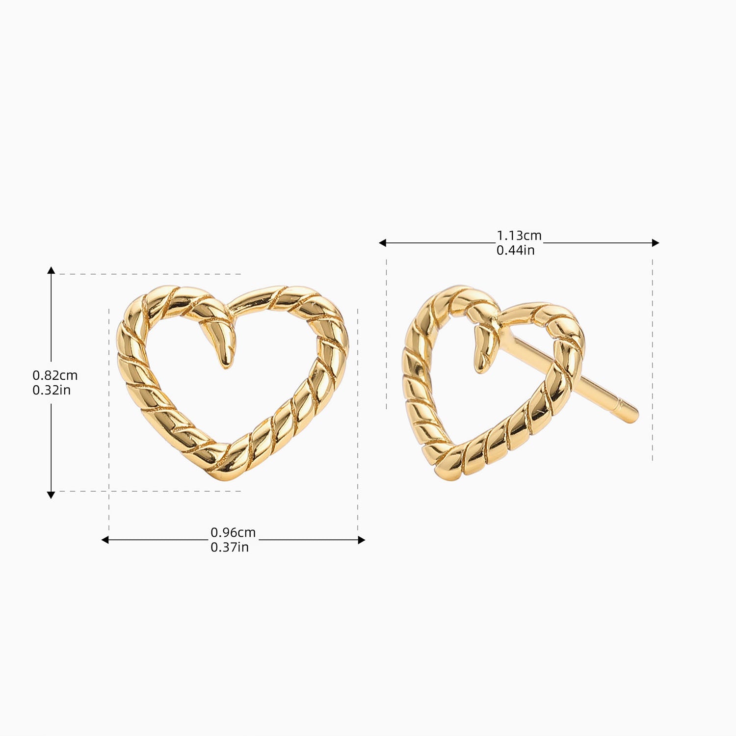 Twisted Heart Stud Earrings - Gold
