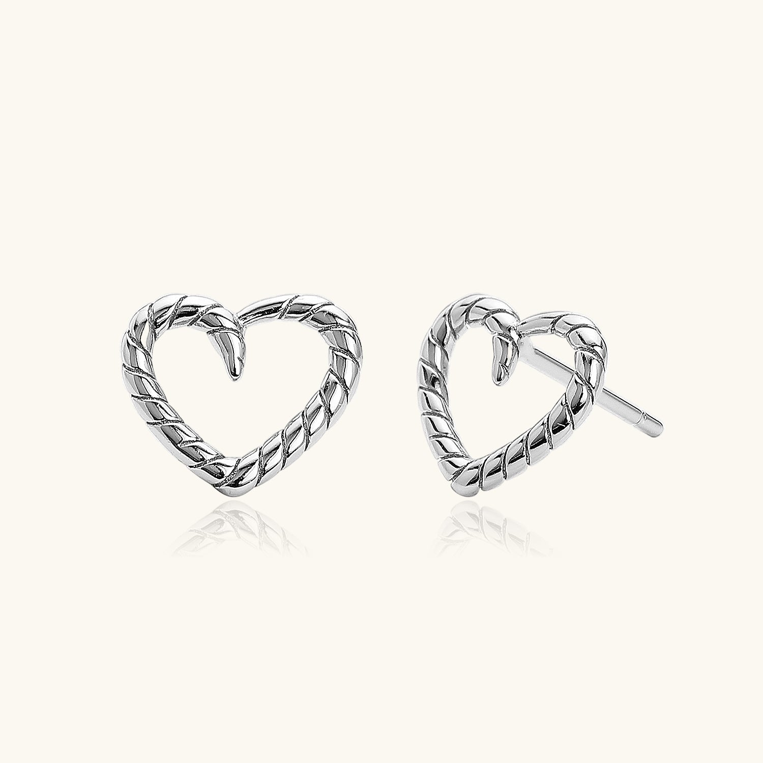 Twisted Heart Stud Earrings - Silver