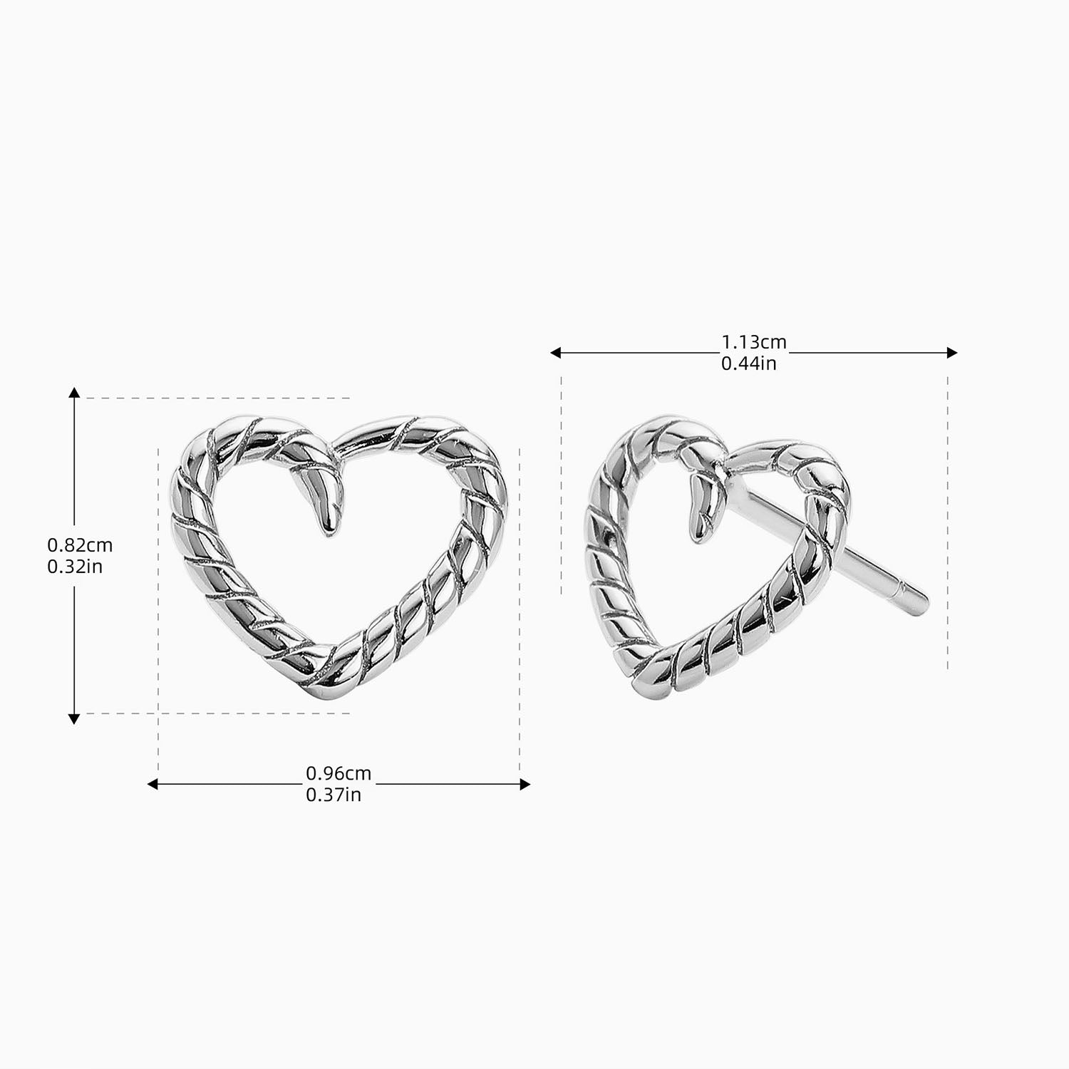 Twisted Heart Stud Earrings - Silver