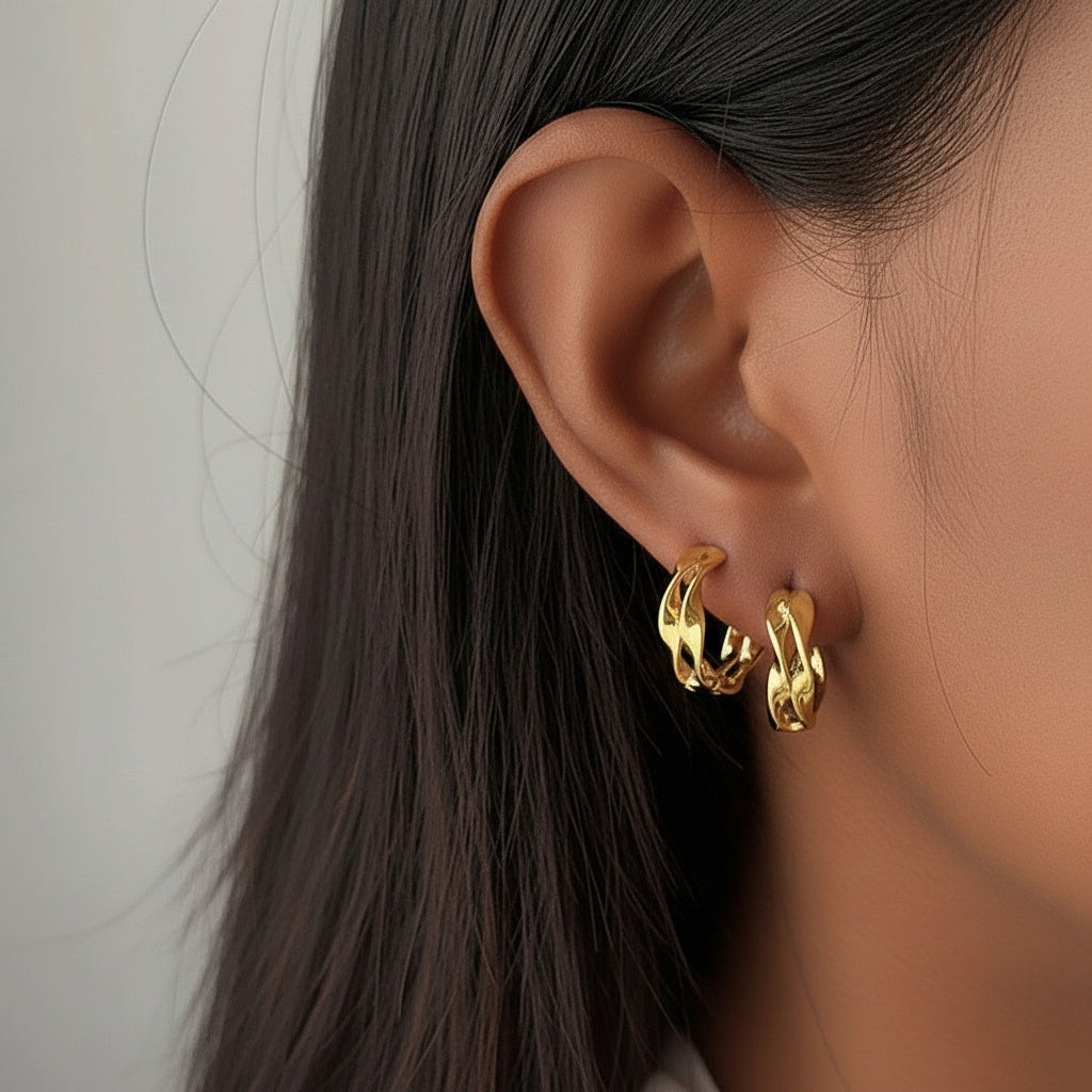 Twisted Mobius Double Hoop Earrings - Gold