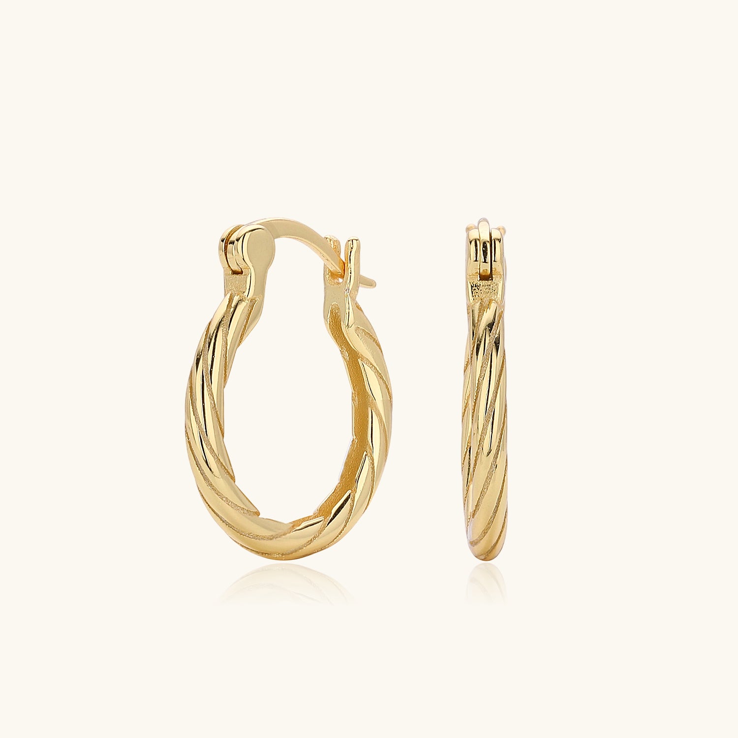 Twisted Oval Huggie Hoop Earrings - Gold